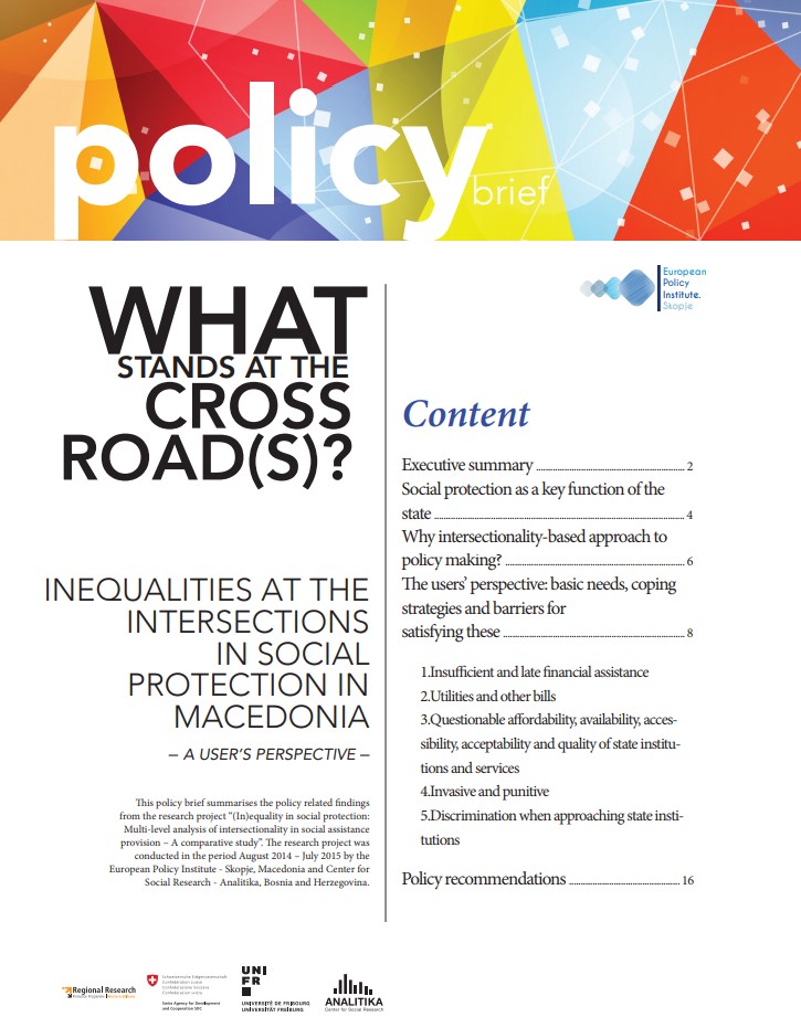 Policy brief “What stands at the cross-road(s)? Inequalities in the intersections in social protection in Macedonia?
