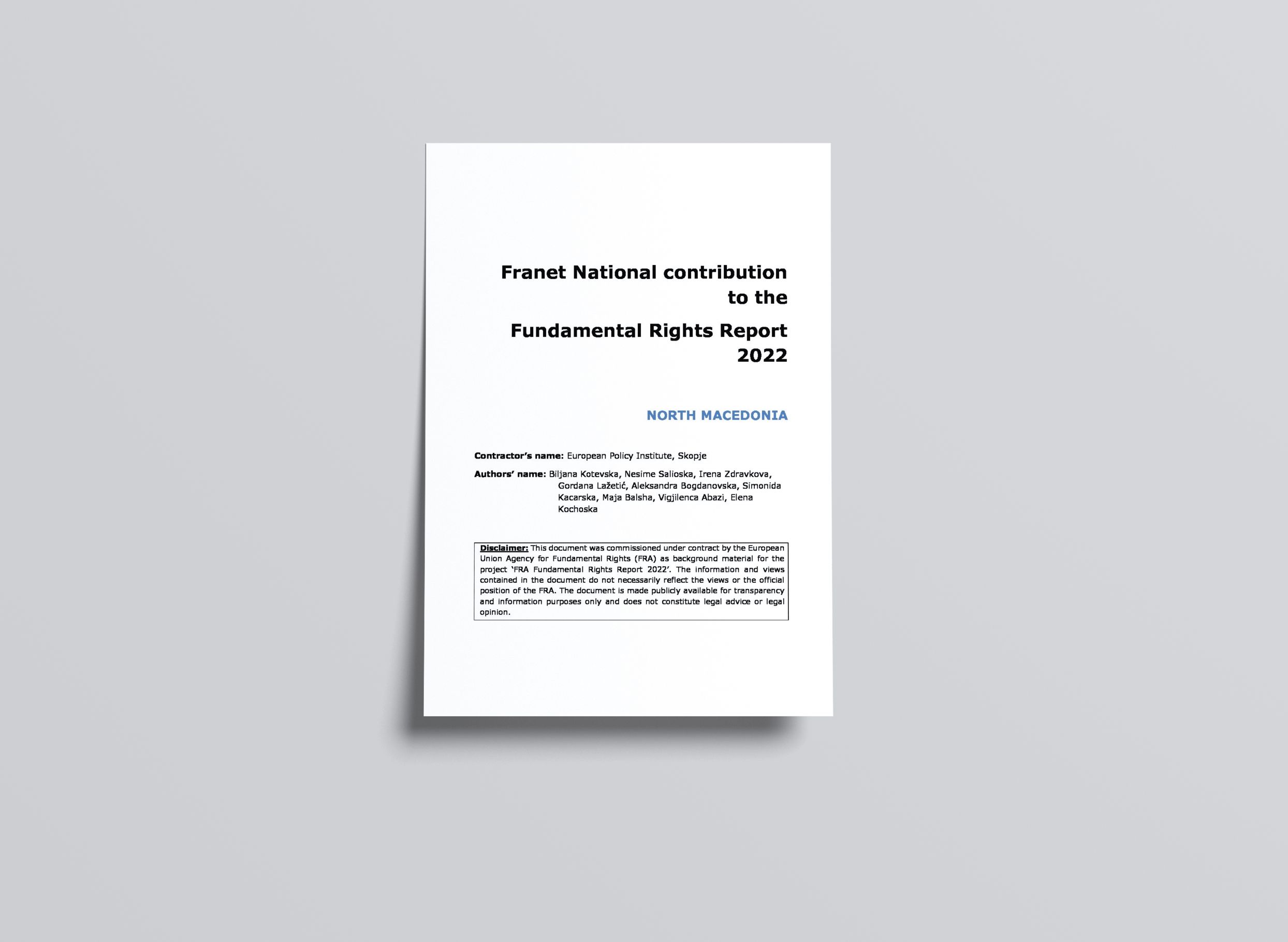 Franet National contribution to the Fundamental Rights Report 2022 – North Macedonia